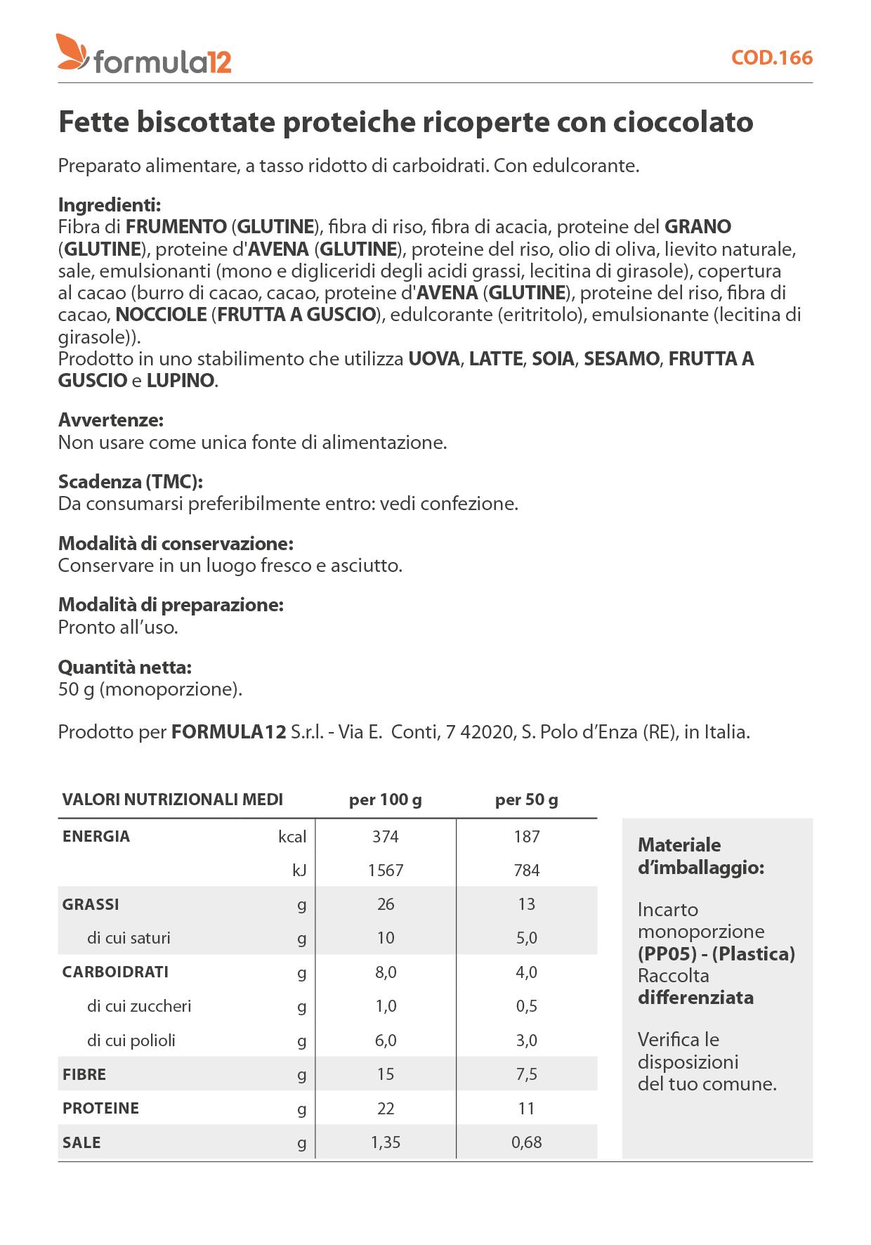 166_ Fette bisocttate proteiche ricoperte con cioccolato